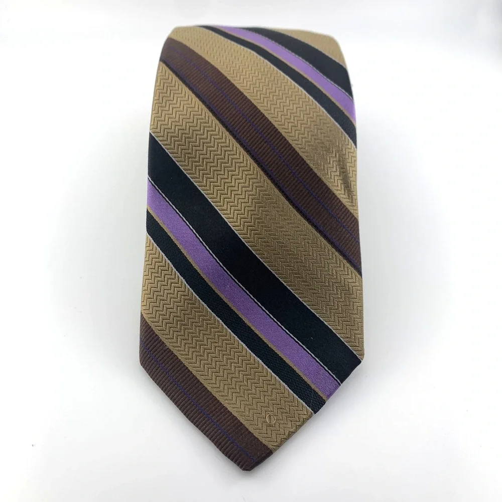 Robert Talbott Best of Class Tie‎ Bronze Black Purple Striped 100% Silk Necktie